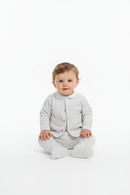 Baby Unisex Velour 3pc Embossed Set - Grey/Teddy (0-9M) (PK6) M15976