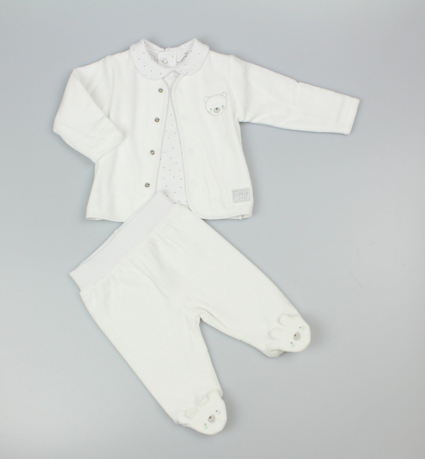 Baby Unisex Velour 3pc Embossed Set - Cream (0-9M) (PK6) M15980