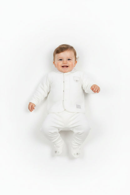 Baby Unisex Velour 3pc Embossed Set - Cream (0-9M) (PK6) M15980