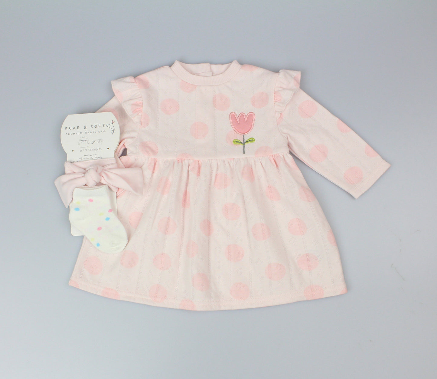 Girls 3pc dress headband socks pointelle spotty (0-6m) (PK6) E13319