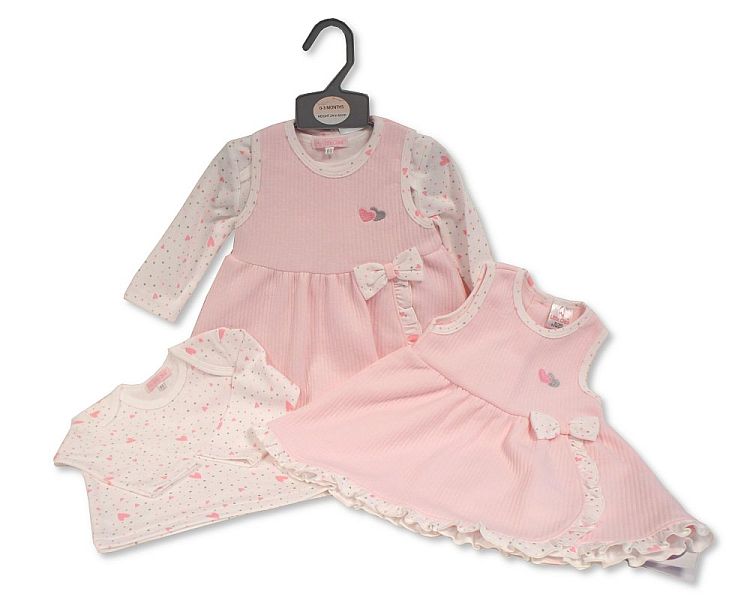 Baby Girls 2 pcs Dress Set with Bow - Sweet Heart (NB-6 Months) (PK6) Bis-2020-2518