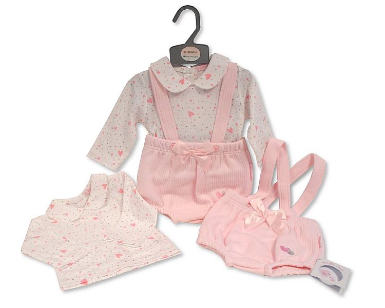 Baby Girls 2 pcs Short Dungaree Set with Bow - Sweet Heart (NB-6 Months) (PK6) Bis-2020-2520