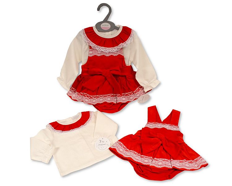 Baby Girls 2 pcs Dress Set with Bow and Lace - (0-12 Months) (PK6) Bis-2020-2534