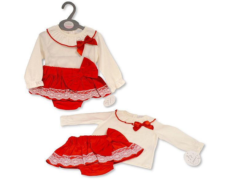 Baby Girls 2 pcs Skirt Set with Bows and Lace - (0-12 Months) (PK6) Bis-2020-2535