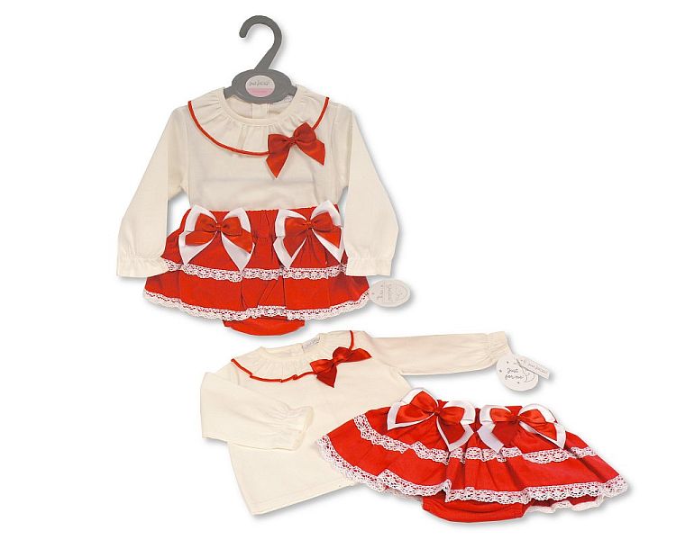 Baby Girls 2 pcs Skirt Set with Bows and Lace - (12-24 Months) (PK6) Bis-2020-2536a