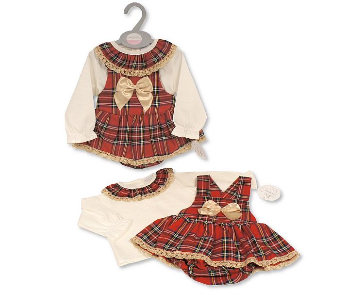 Baby Girls 2 pcs Tartan Dress Set with Bow and Lace - (0-12 Months) (PK6) Bis-2020-2539