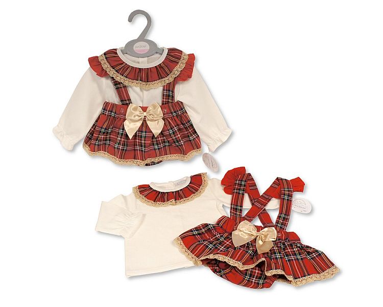 Baby Girls 2 pcs Tartan Dress Set with Bow and Lace - (12-24 Months) (PK6) Bis-2020-2540a