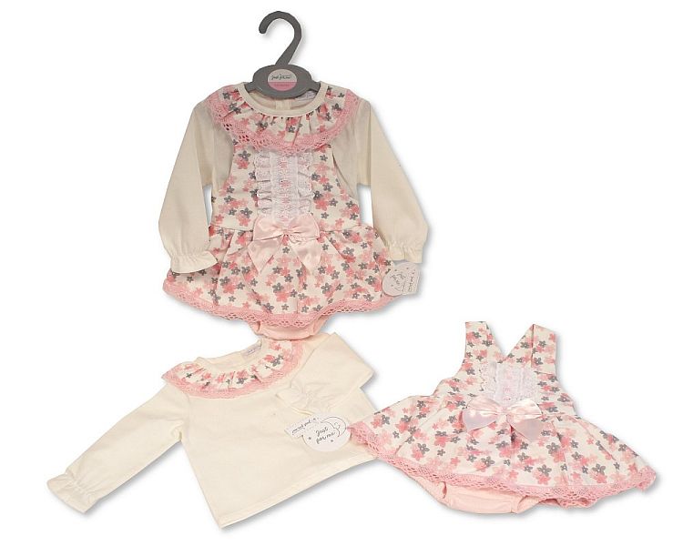 Baby Girls 2 pcs Dress Set with Bow and Lace - (0-12 Months) (PK6) Bis-2020-2543