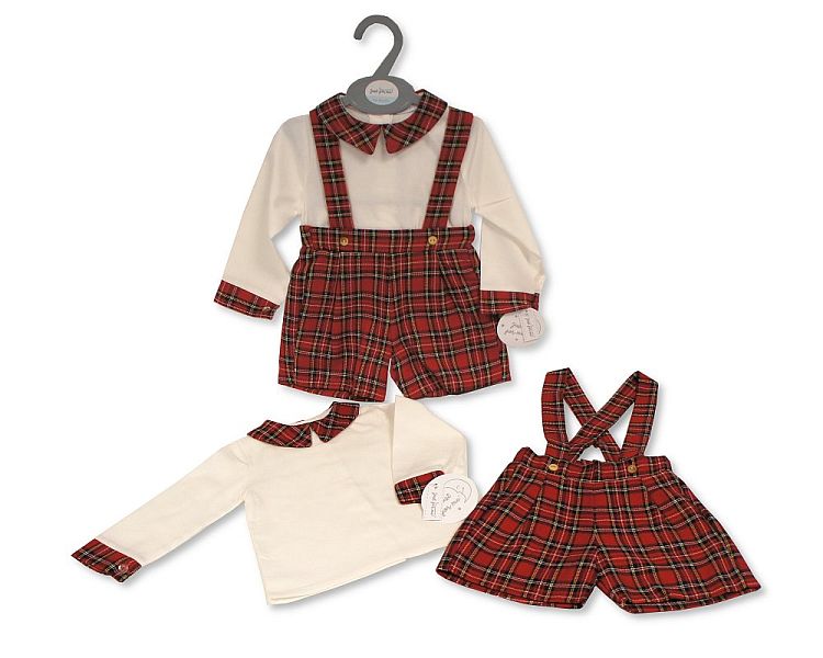 Baby Boys 2 pcs Tartan Short Dungaree Set - (0-12 Months) (PK6) Bis-2020-2545