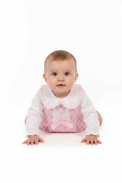 Baby Girls 2 pcs Long Dungaree Set with Lace and Bows (PK6) (NB-6) BIS-2020-2572