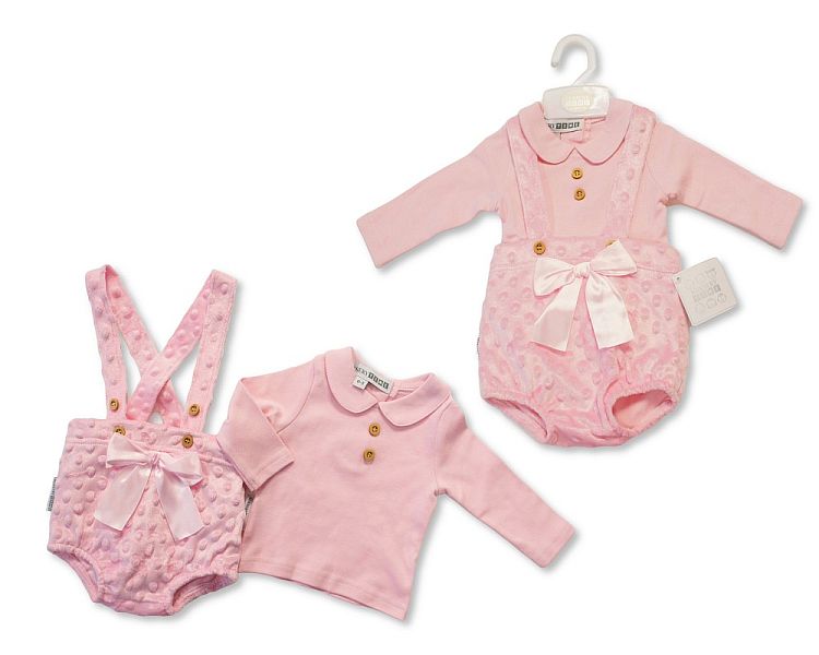 Baby Girls 2 pcs Short Dungaree Set with Bow (NB-6m) (PK6) BIS-2020-2606