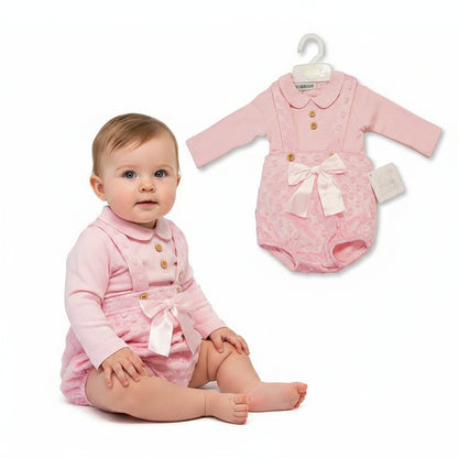 Baby Girls 2 pcs Short Dungaree Set with Bow (NB-6m) (PK6) BIS-2020-2606