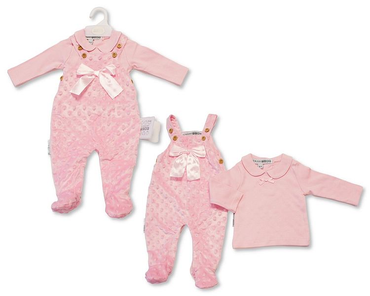 Baby Girls 2 pcs Dungaree Set with Dimple Dots and Bow (NB-6m) (PK6) BIS-2020-2608