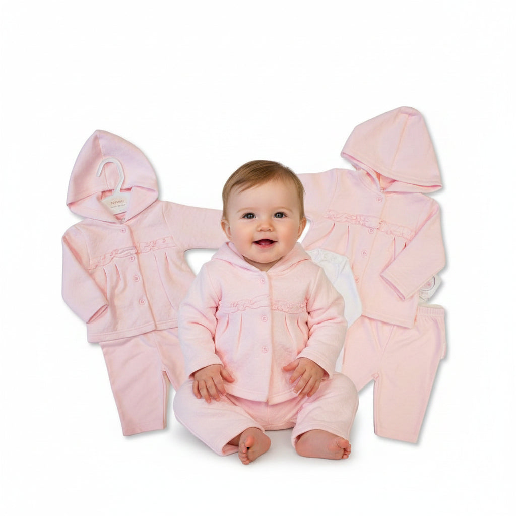 Baby Girls Heart Embossed 3 pcs Set with Hood (NB-9m) (PK6)  BIS-2020-2622