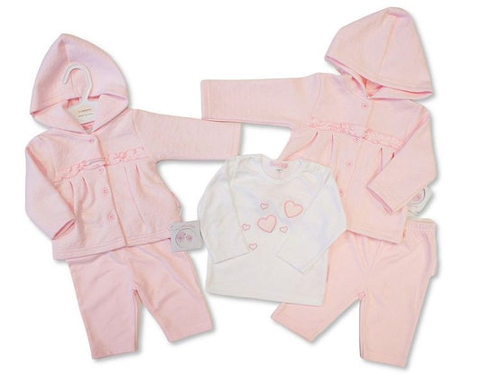 Baby Girls Heart Embossed 3 pcs Set with Hood (NB-9m) (PK6)  BIS-2020-2622