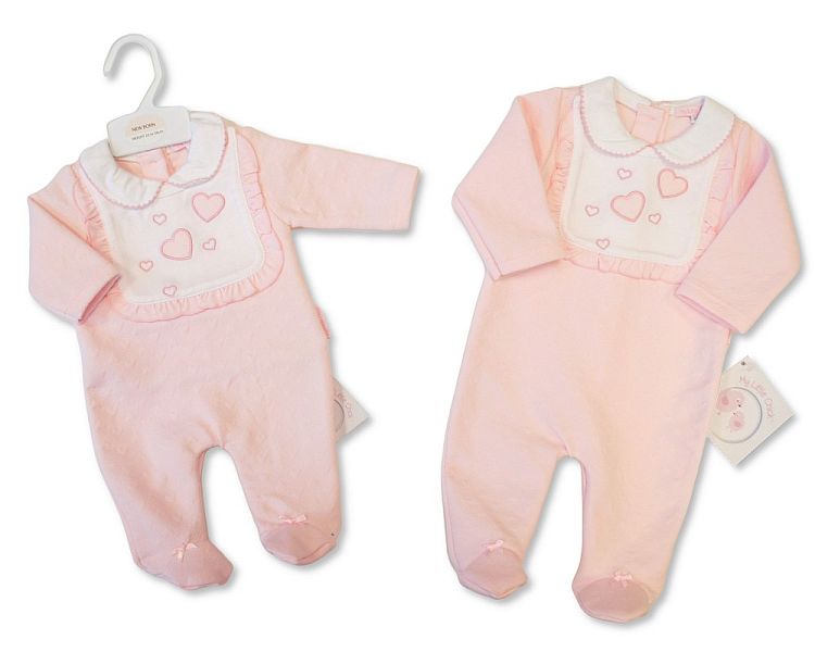 Baby Girls All-In-One with Bib - Hearts (NB-6m) (PK6)  BIS-2020-2624