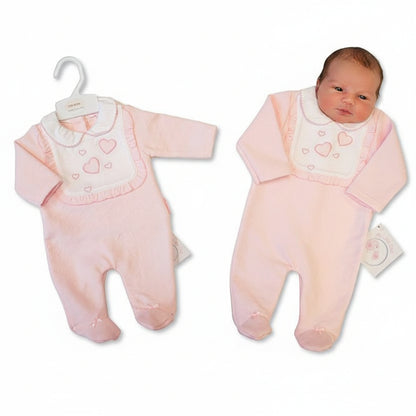 Baby Girls All-In-One with Bib - Hearts (NB-6m) (PK6)  BIS-2020-2624