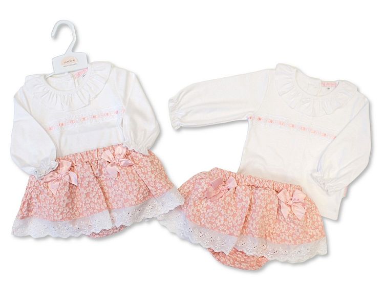 Baby Girls 2 pcs Dress Set with Lace and Bows - Flowers (NB-6m) (PK6)  BIS-2020-2628