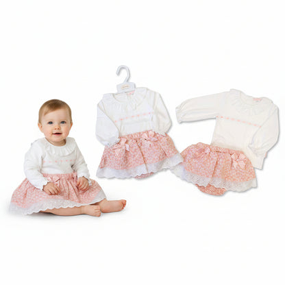 Baby Girls 2 pcs Dress Set with Lace and Bows - Flowers (NB-6m) (PK6)  BIS-2020-2628