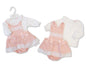 Baby Girls 2 pcs Dungaree Set with Lace and Bows - Flowers (NB-6m) (PK6)  BIS-2020-2629