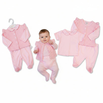 Baby Girls Jacquard 3 pcs Set with Bows (NB-9m) (PK6)  BIS-2020-2632