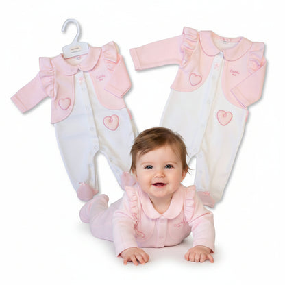 Baby Girls All-In-One with Faux Waistcoat - Cuddle Me (NB-6m) (PK6)  BIS-2020-2637