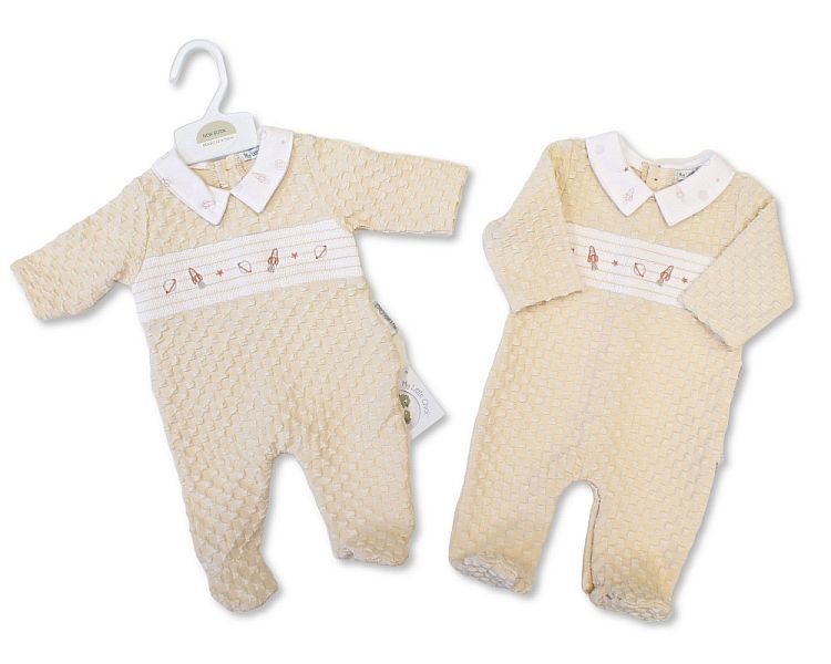 Baby Boys Jacquard All-In-One with Smocking - Space (NB-6m) (PK6)  BIS-2020-2651