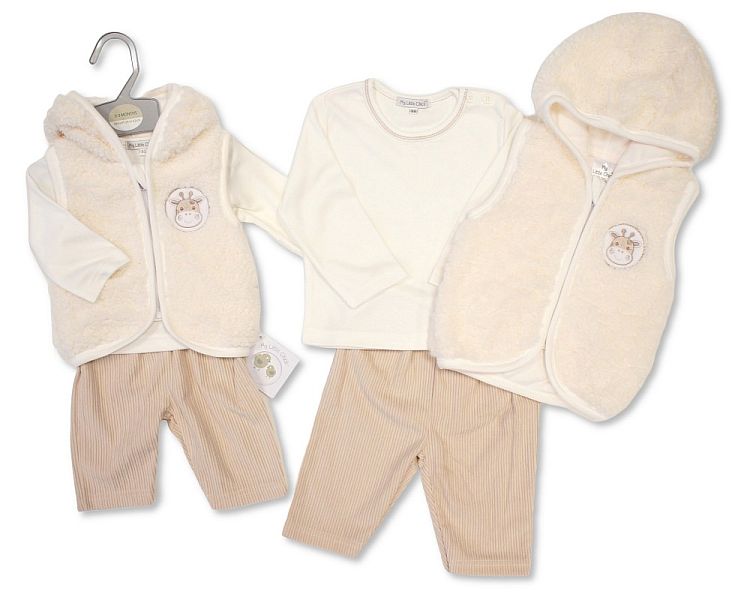 Baby 3 pcs Set with Hooded Fur Vest- Giraffe (NB-9m) (PK6)  BIS-2020-2656