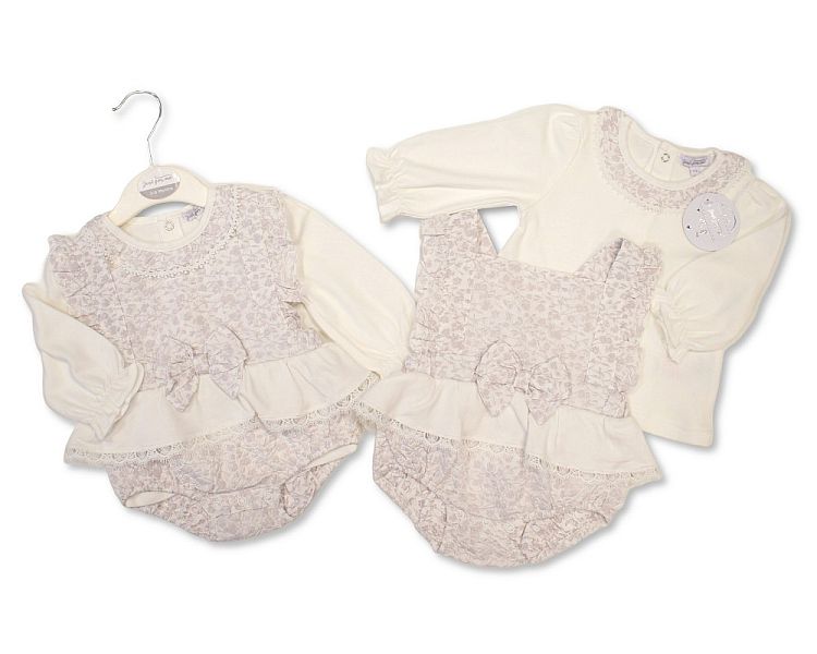 Baby Girls Jacquard 2 pcs Dungaree Set with Bow (NB-9m) (PK6)  BIS-2020-2660