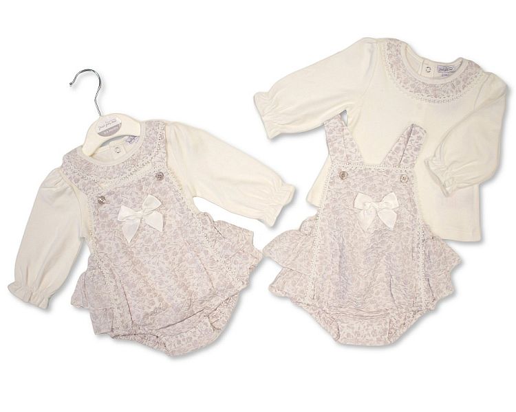 Baby Girls Jacquard 2 pcs Pinafore Set with Bow (NB-9m) (PK6)  BIS-2020-2661