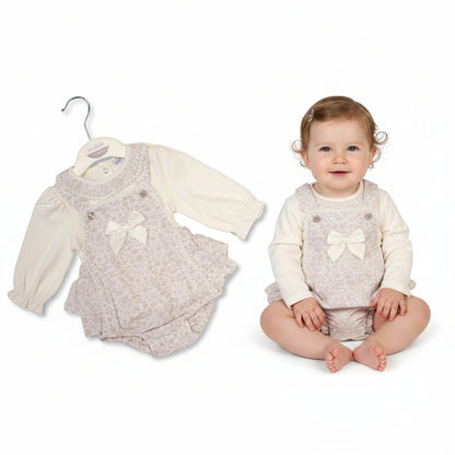 Baby Girls Jacquard 2 pcs Pinafore Set with Bow (NB-9m) (PK6)  BIS-2020-2661