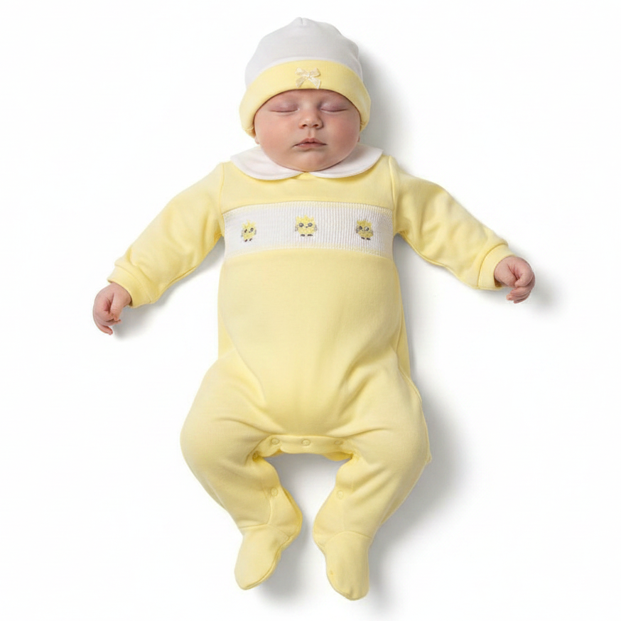 Baby All in One with Smocking and Hat - Owl (NB-6 Months) (PK6) Bis-2120-6085