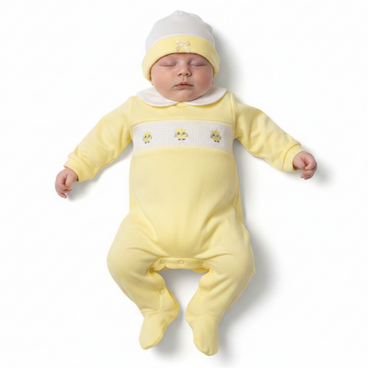 Baby All in One with Smocking and Hat - Owl (NB-6 Months) (PK6) Bis-2120-6085