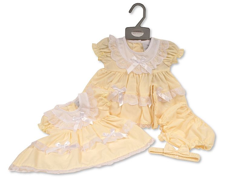 Baby Dress with Lace and Bows (PK6) (NB-6M) BIS-2120-6145