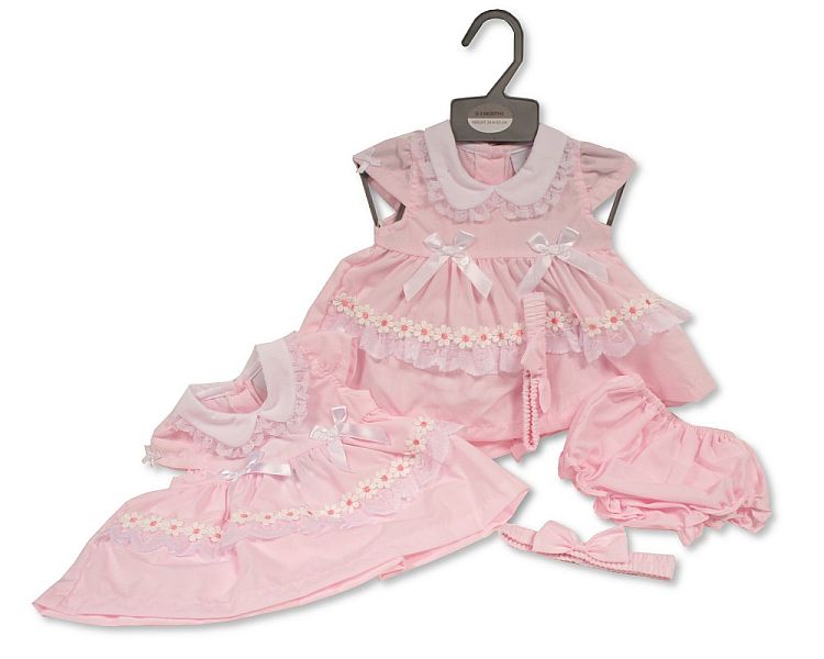 Baby Dress with Lace and Bows - Daisies (PK6) (NB-6M) BIS-2120-6146