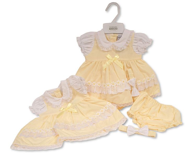 Baby Dress with Lace and Bows - Daisies (PK6) (NB-6M) BIS-2120-6148