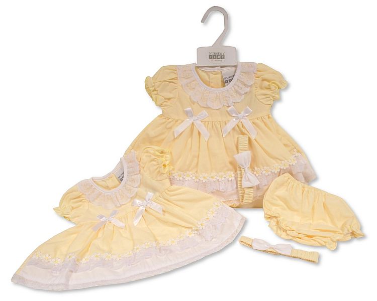 Baby Dress with Lace and Bows - Lemon Daisies (PK6) (NB-6M) BIS-2120-6150