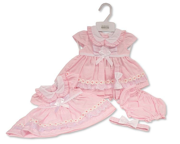 Baby Dress with Lace and Bows - Daisies (PK6) (NB-6M) BIS-2120-6152