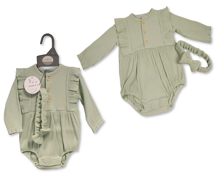 Baby Girls Long-Sleeved Bodyvest with Buttons and Headband (0-12 Months) (PK6)  Bis-2120-6177