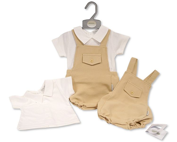 Baby Boys Short Dungaree Set with Faux Chest Pocket (0-6 Months) (PK6) Bis-2120-6188
