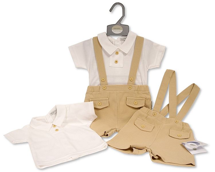 Baby Boys Shorts Set with Suspenders and Faux Pockets (0-6 Months) (PK6) Bis-2120-6190