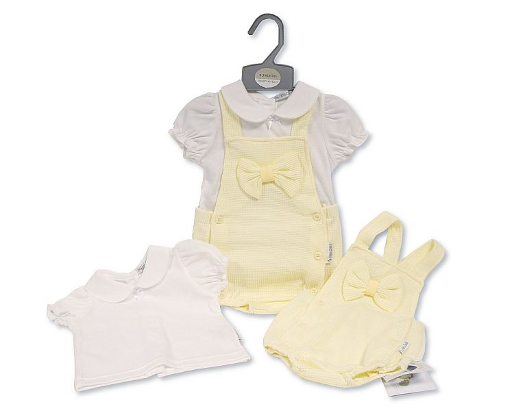 Baby Girls Short Dungaree Set with Bow (NB-6 Months) (PK6) Bis-2120-6199