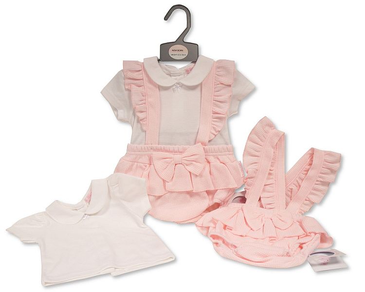 Baby Girls Romper Set with Suspenders and Bow (NB-6 Months) (PK6) Bis-2120-6202