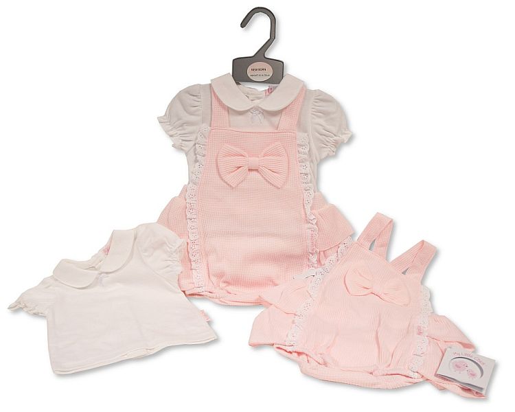 Baby Girls Short Dungaree Set with Lace and Bow (NB-6 Months) (PK6) Bis-2120-6203