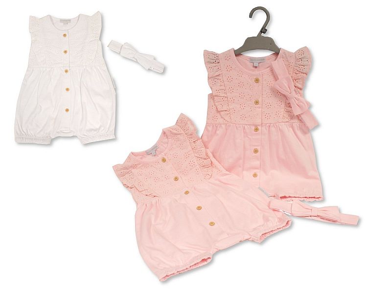 Baby Girls Lace Romper with Headband (NB-9M) (PK6) BIS-2120-6216