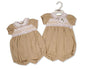 Baby Girls Linen Romper with Lace, Smocking and Bow (NB-6m) (PK6) BIS-2120-6253