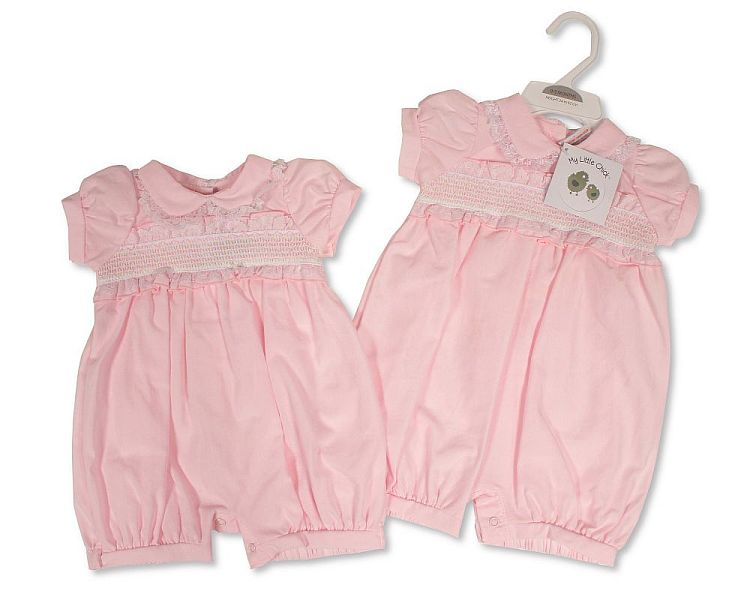 Baby Girls Romper with Smocking and Lace (NB-6m) (PK6) BIS-2120-6256
