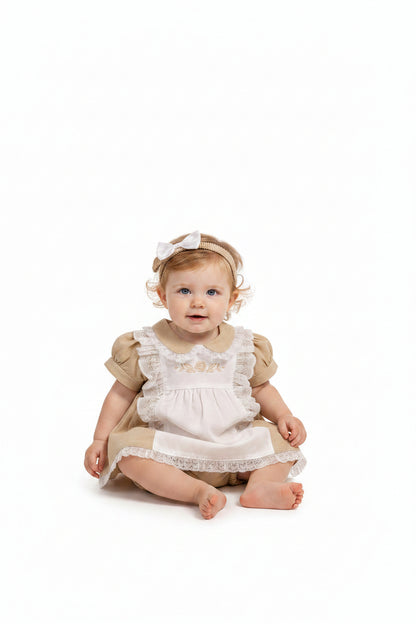 Baby Linen Dress with Lace and Embroidery (NB-6m) (PK6) BIS-2120-6263
