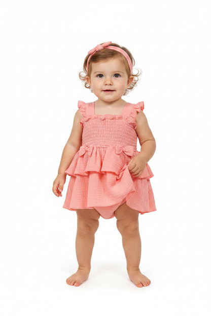Tiered Baby Dress with Smocking and Bows (NB-6m) (PK6) BIS-2120-6293