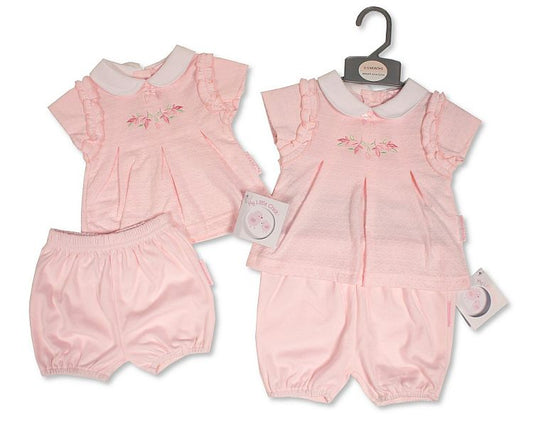 Baby Girls 2 pcs Romper Set with Embroidery - Flowers (NB-6m) (PK6) BIS-2120-6298